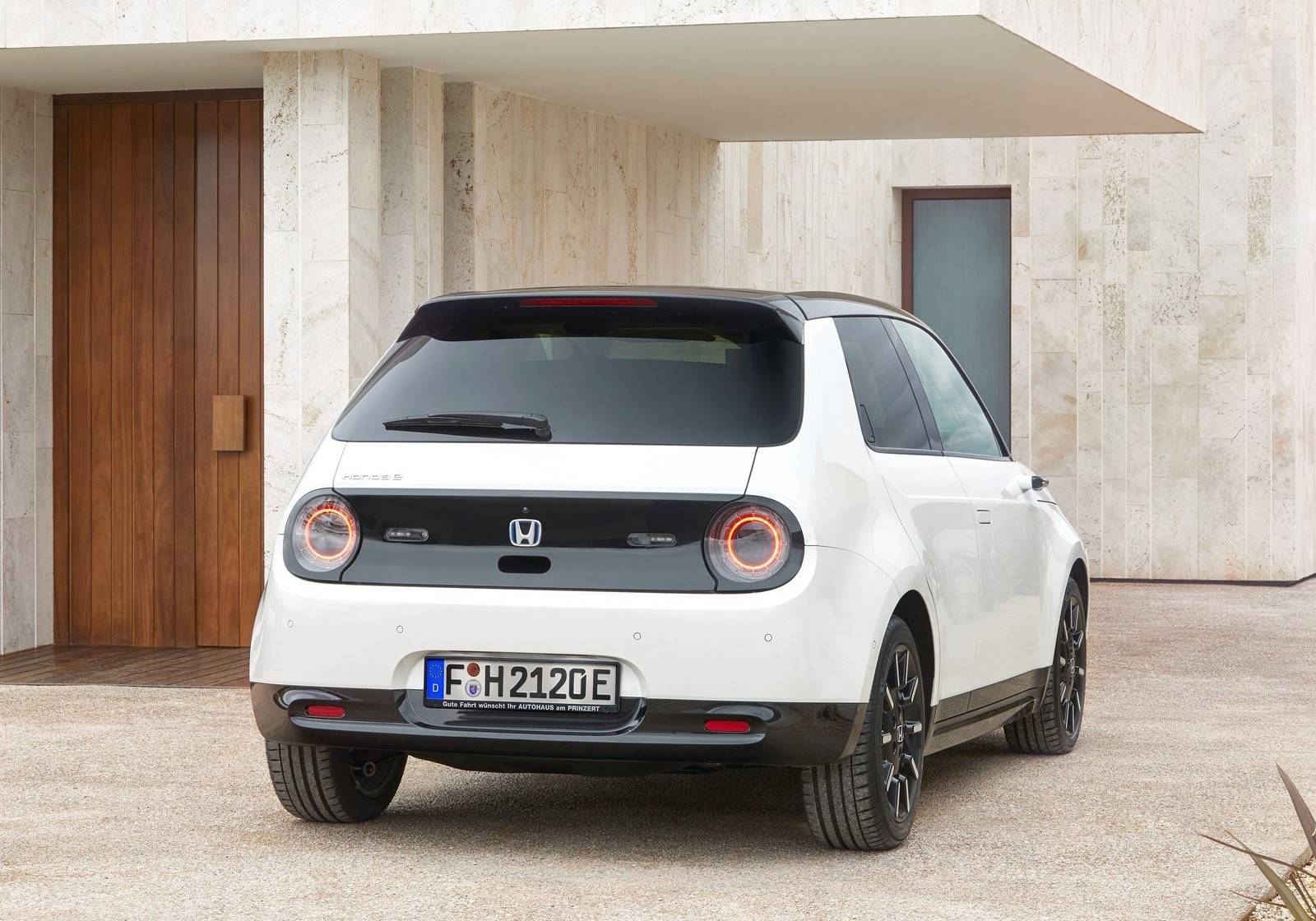 Honda e parked rear